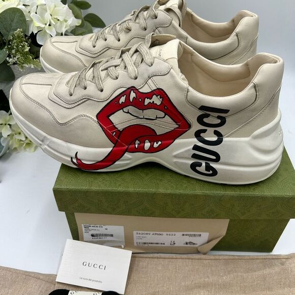 Men’s Gucci rython maxi mouth leather sneakers, size 14, made in Italy - Picture 5 of 10